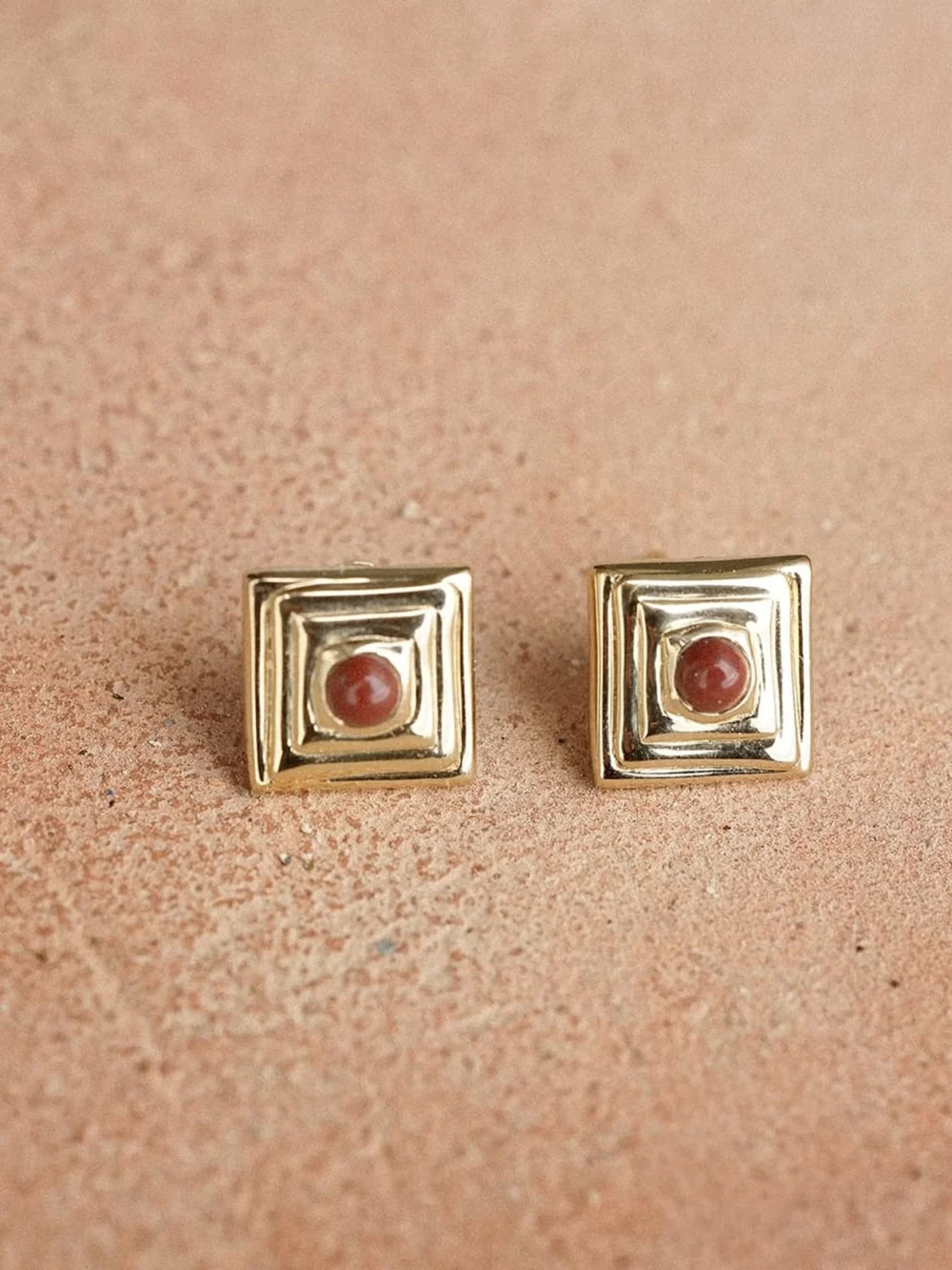Daisy London Red Jasper Mini Square Stud Earrings 18ct Gold Plate, view 5