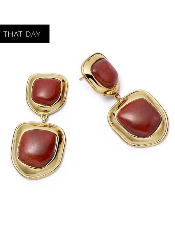 Daisy London Red Jasper Organic Double Drop Earrings 18ct Gold Plate