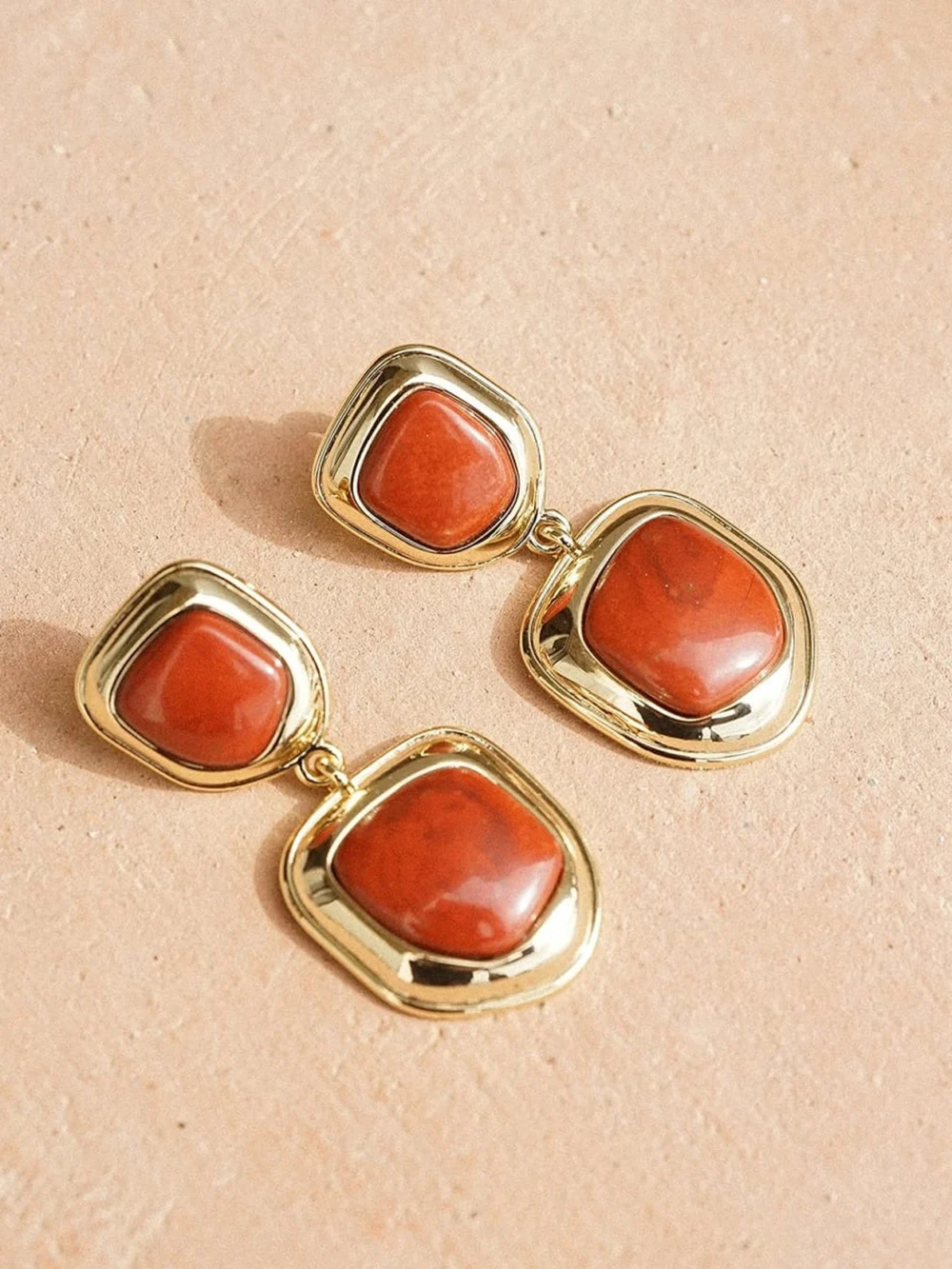 Daisy London Red Jasper Organic Double Drop Earrings 18ct Gold Plate, view 3