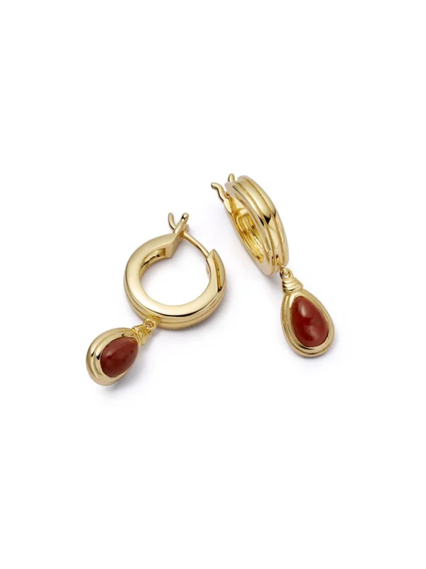 Daisy London Red Jasper Pear Drop Earrings 18ct Gold Plate