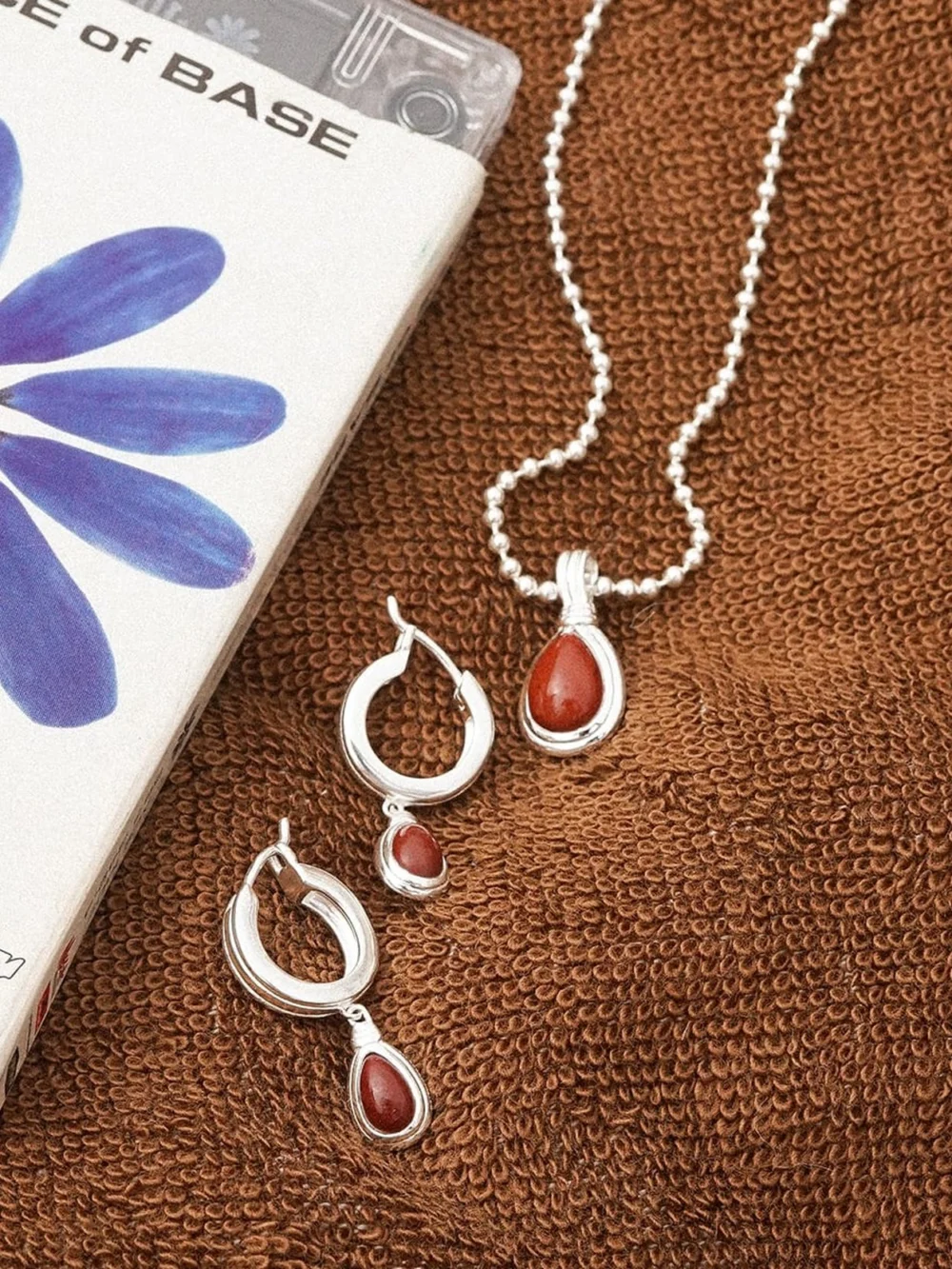 Daisy London Red Jasper Pear Drop Earrings Sterling Silver, view 3