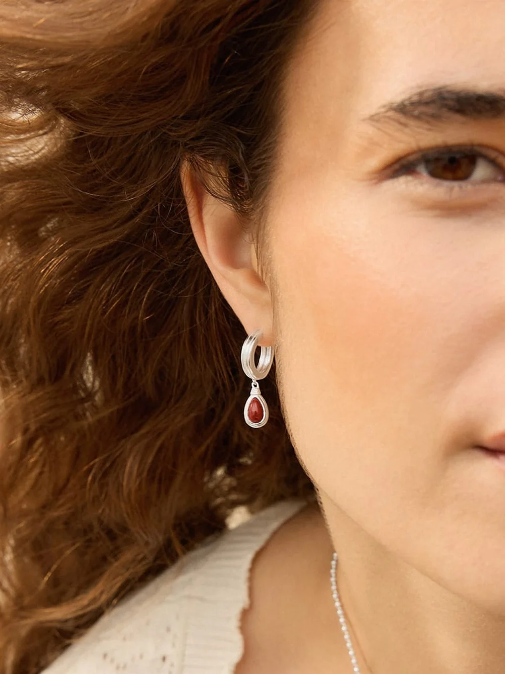 Daisy London Red Jasper Pear Drop Earrings Sterling Silver, view 4