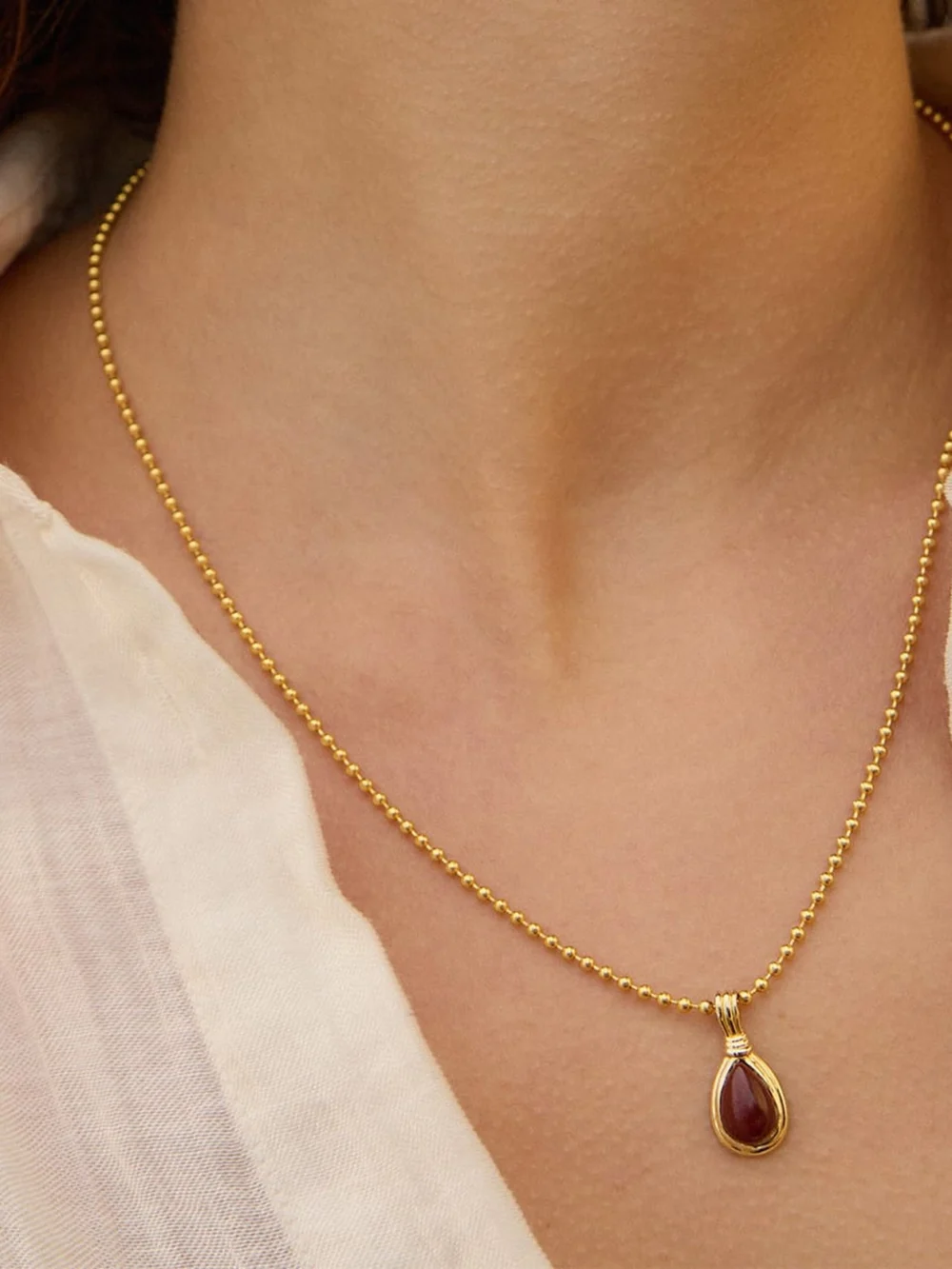 Daisy London Red Jasper Pear Necklace 18ct Gold Plate, view 2