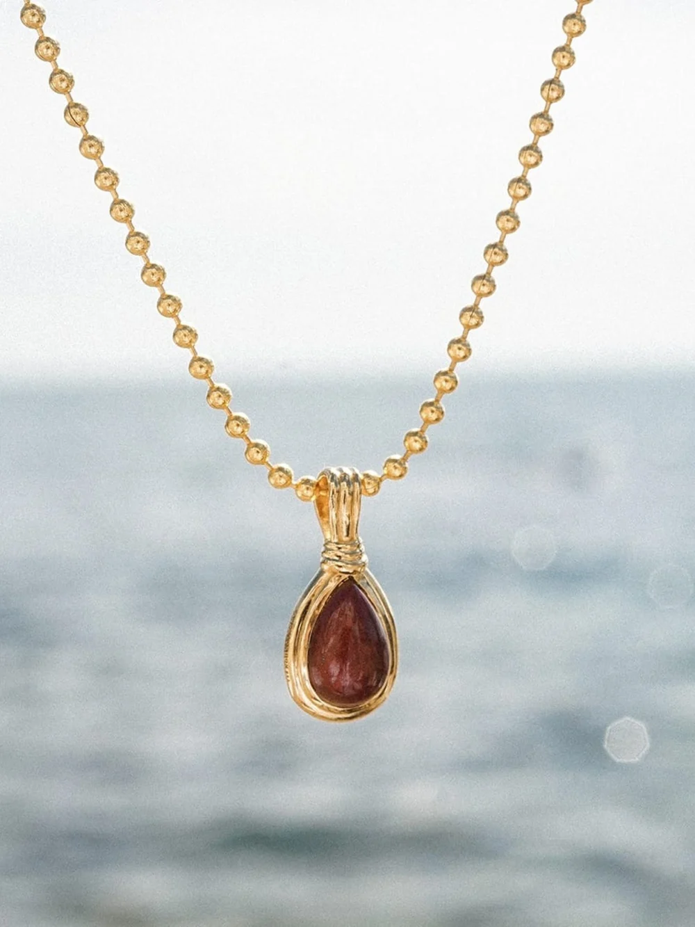 Daisy London Red Jasper Pear Necklace 18ct Gold Plate, view 3