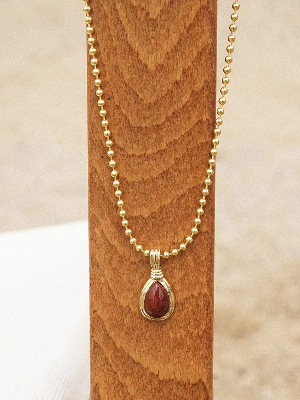 Daisy London Red Jasper Pear Necklace 18ct Gold Plate, view 5