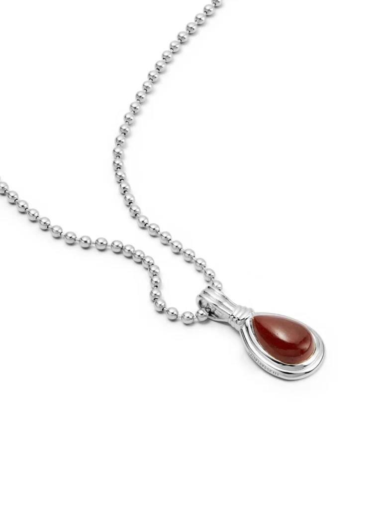 Daisy London Red Jasper Pear Necklace Sterling Silver