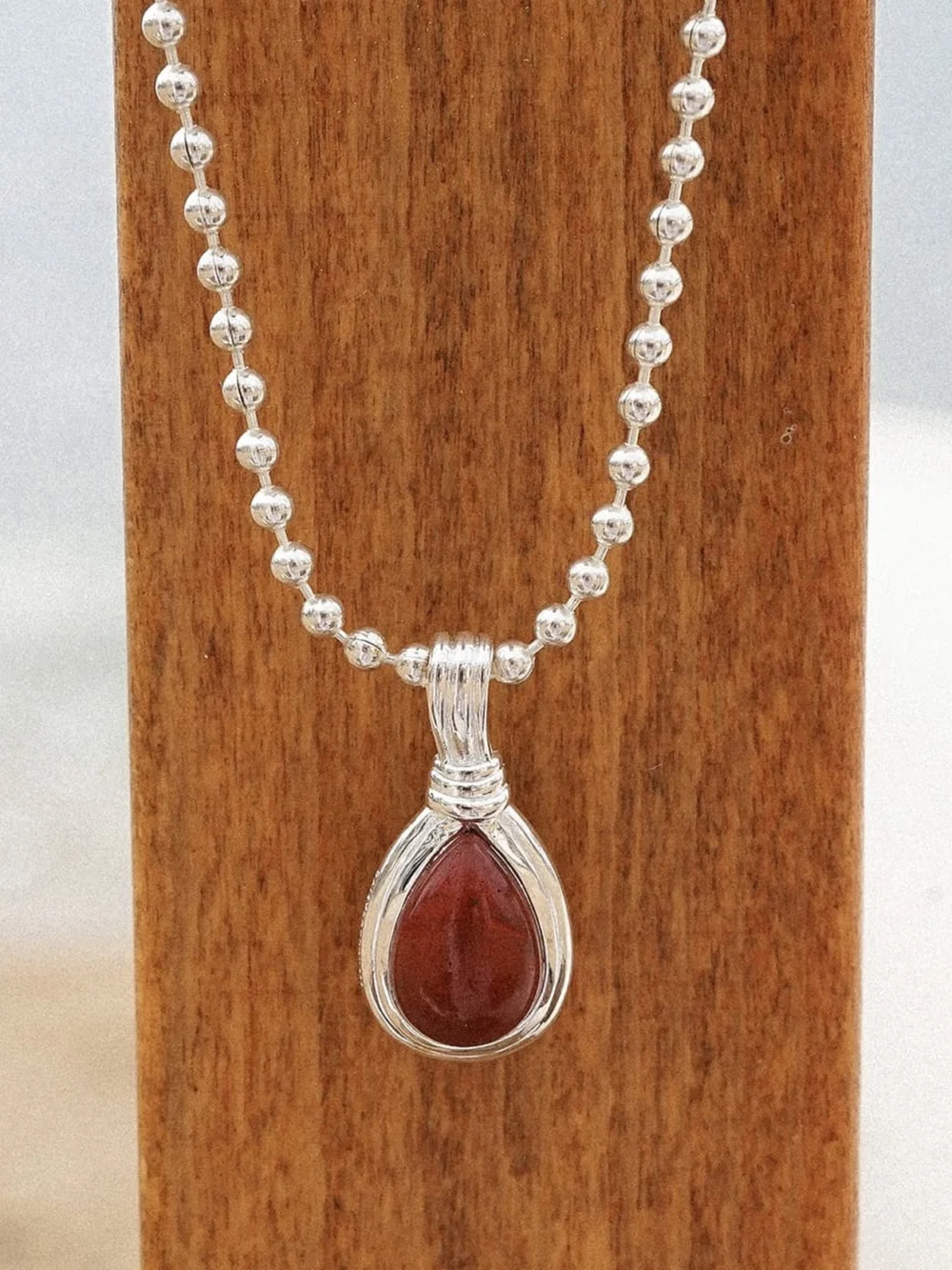 Daisy London Red Jasper Pear Necklace Sterling Silver, view 3