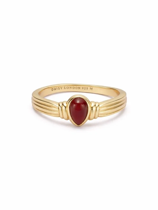 Daisy London Red Jasper Pear Ring 18ct Gold Plate