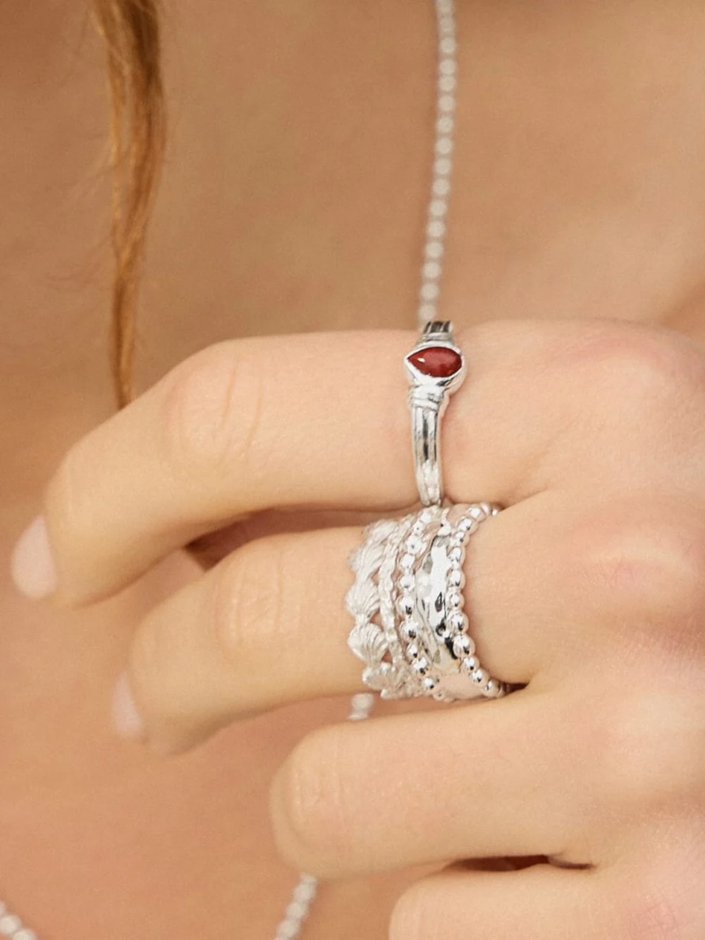 Daisy London Red Jasper Pear Ring Sterling Silver, view 2