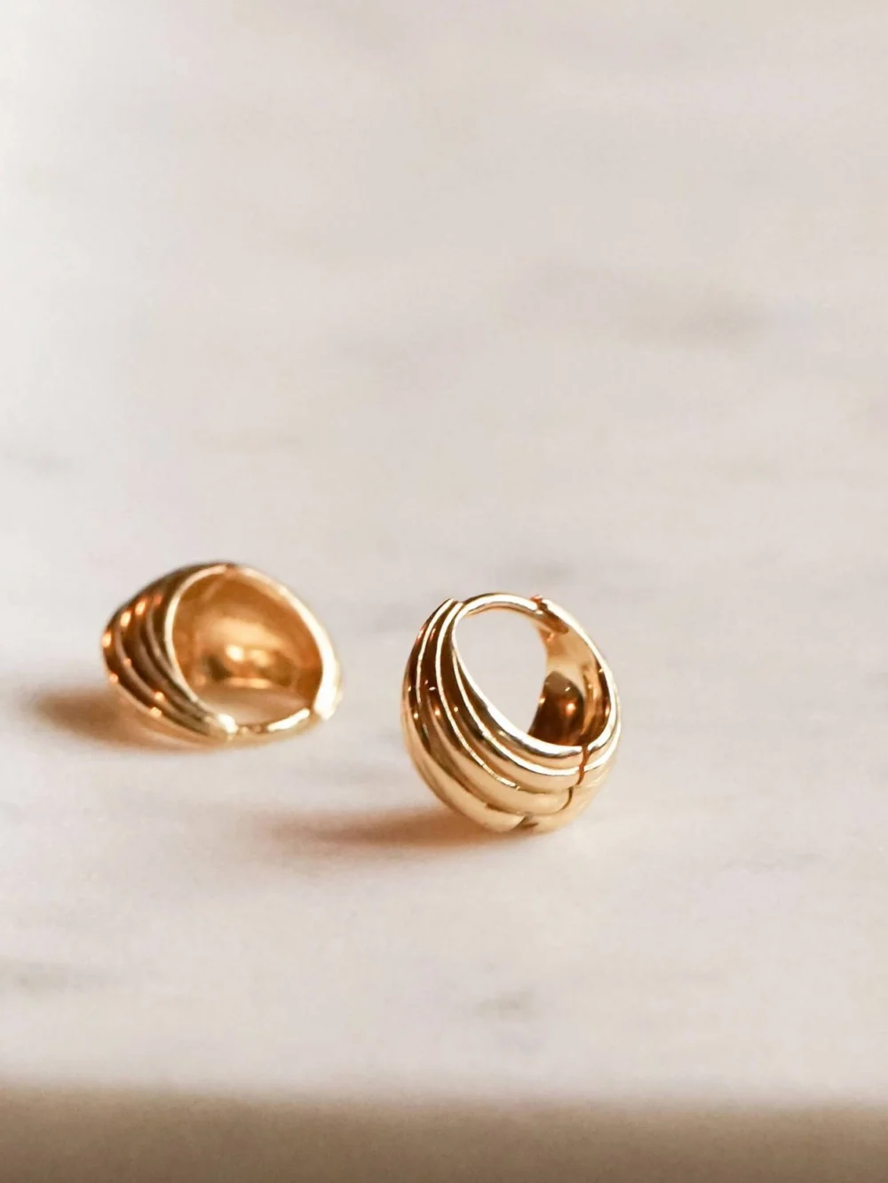 Daisy London Ridged Huggie Earrings 18ct Gold Plate, view 2