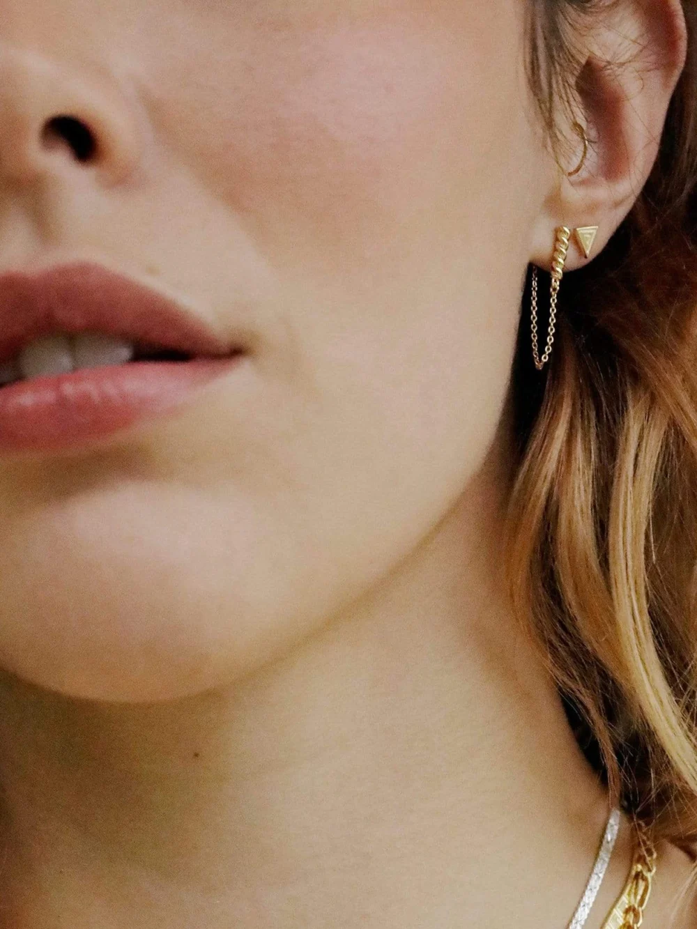 Daisy London Rope and Chain Drop Earrings 18ct Gold Plate, view 2