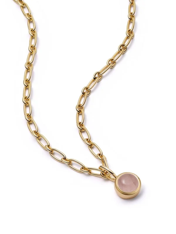 Daisy London Rose Quartz Chunky Healing Stone Necklace 18ct Gold Plate