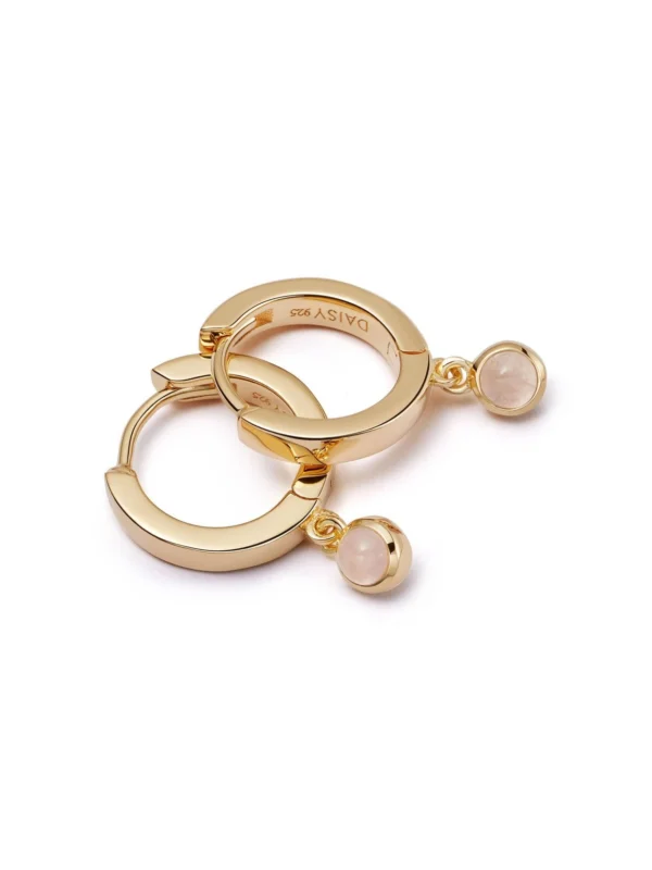 Daisy London Rose Quartz Healing Huggie Hoop Earrings 18ct Gold Plate