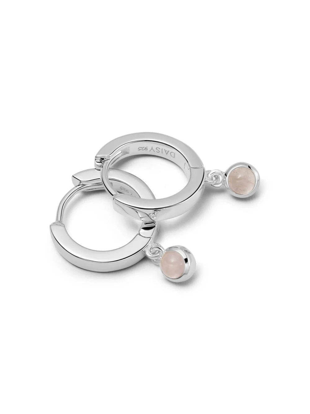 Daisy London Rose Quartz Healing Huggie Hoop Earrings Sterling Silver
