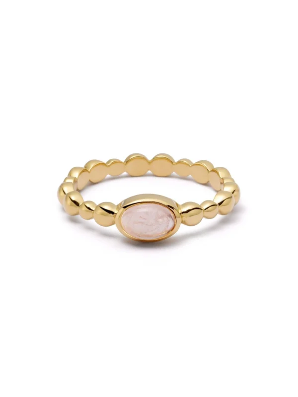 Daisy London Rose Quartz Healing Stone Bobble Ring 18ct Gold Plate