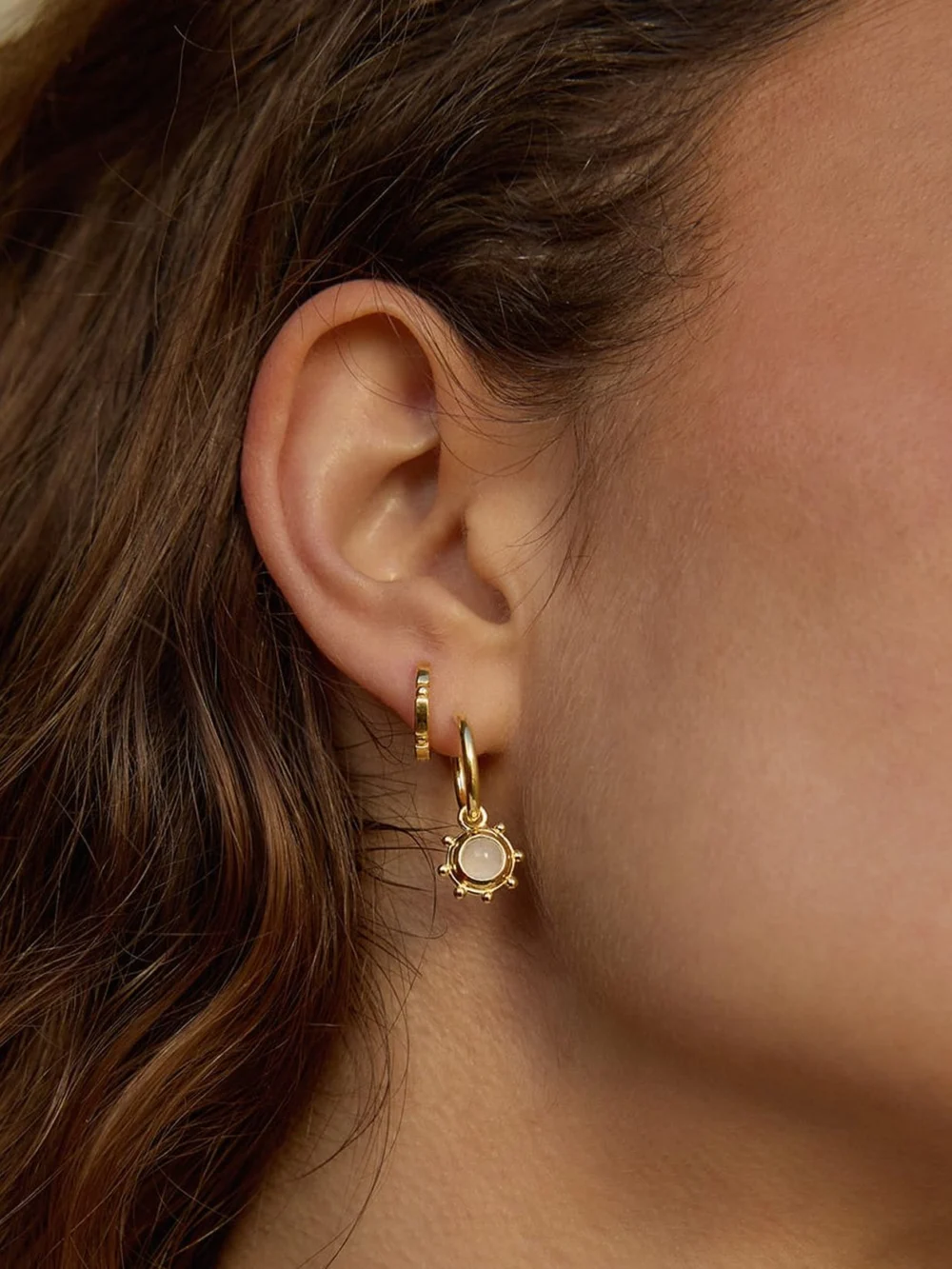 Daisy London Rose Quartz Healing Stone Charm Earrings 18ct Gold Plate, view 2