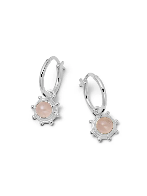 Daisy London Rose Quartz Healing Stone Charm Earrings Sterling Silver