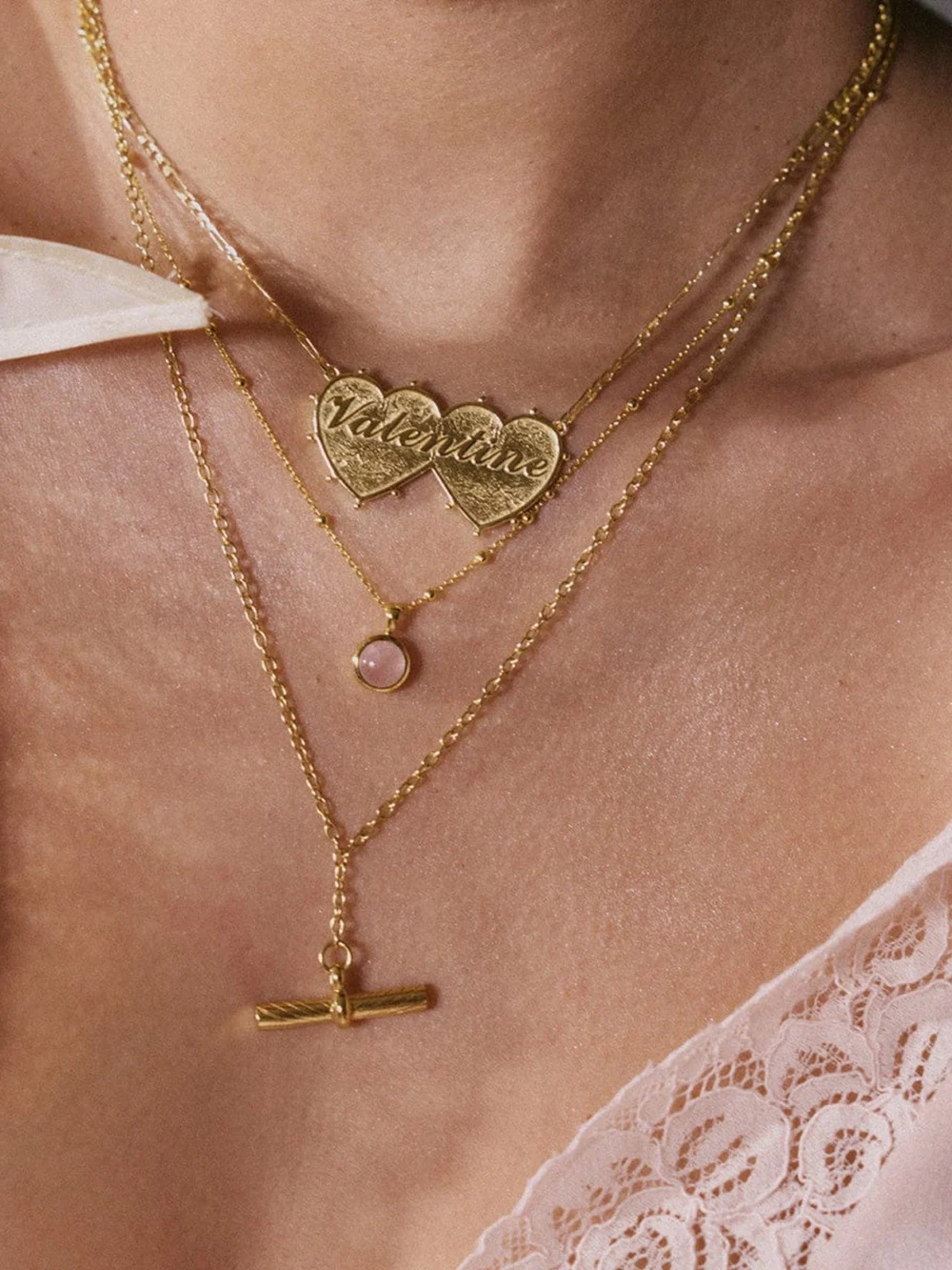 Daisy London Rose Quartz Healing Stone Necklace 18ct Gold Plate, view 2