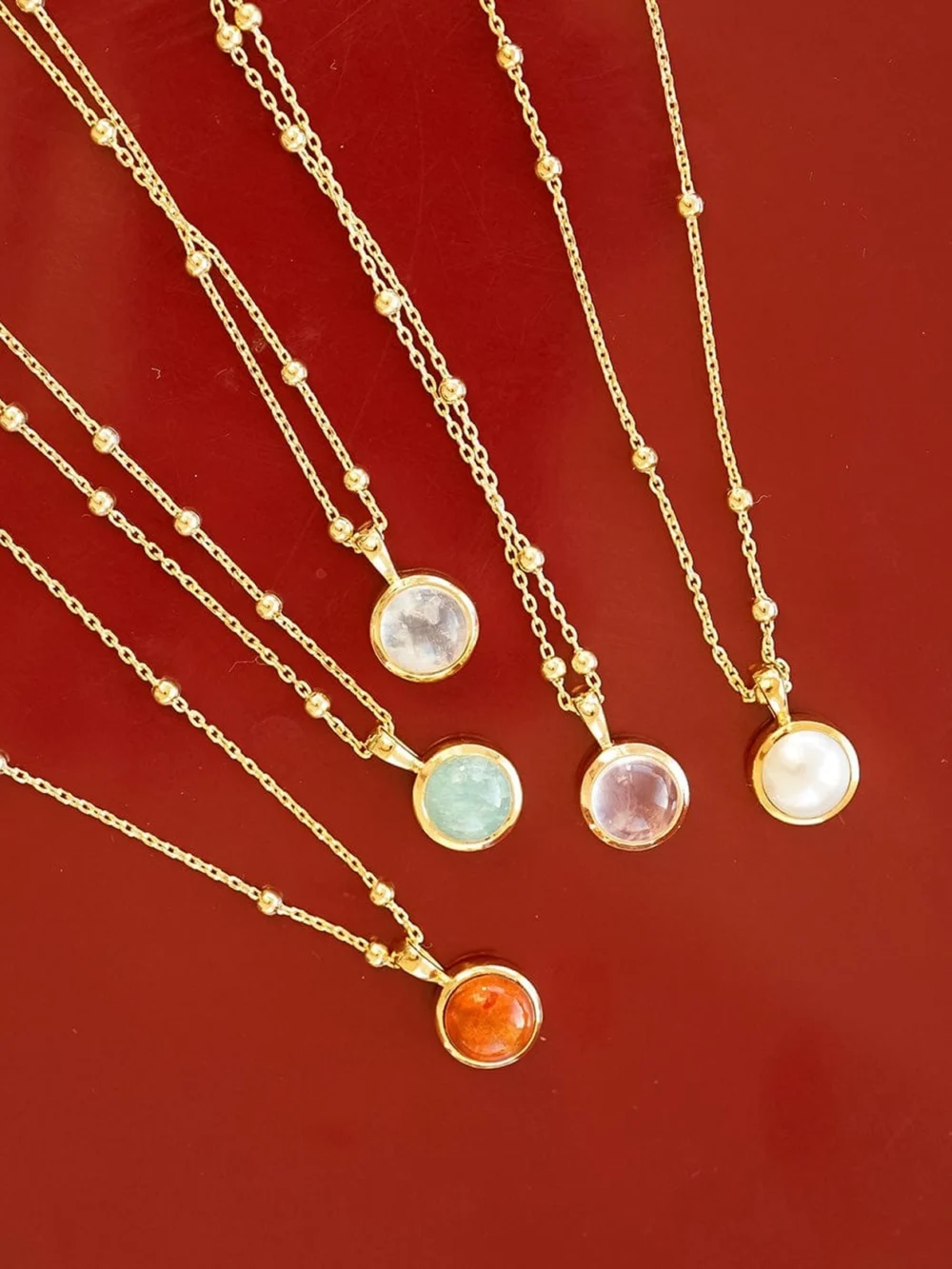 Daisy London Rose Quartz Healing Stone Necklace 18ct Gold Plate, view 5