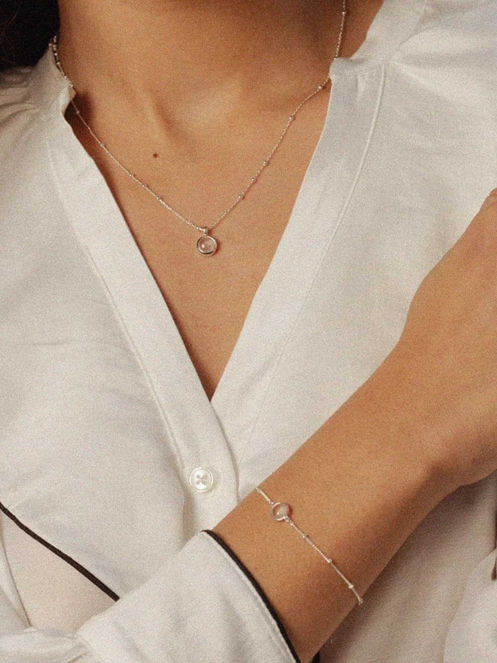 Daisy London Rose Quartz Layering Set Sterling Silver, view 2