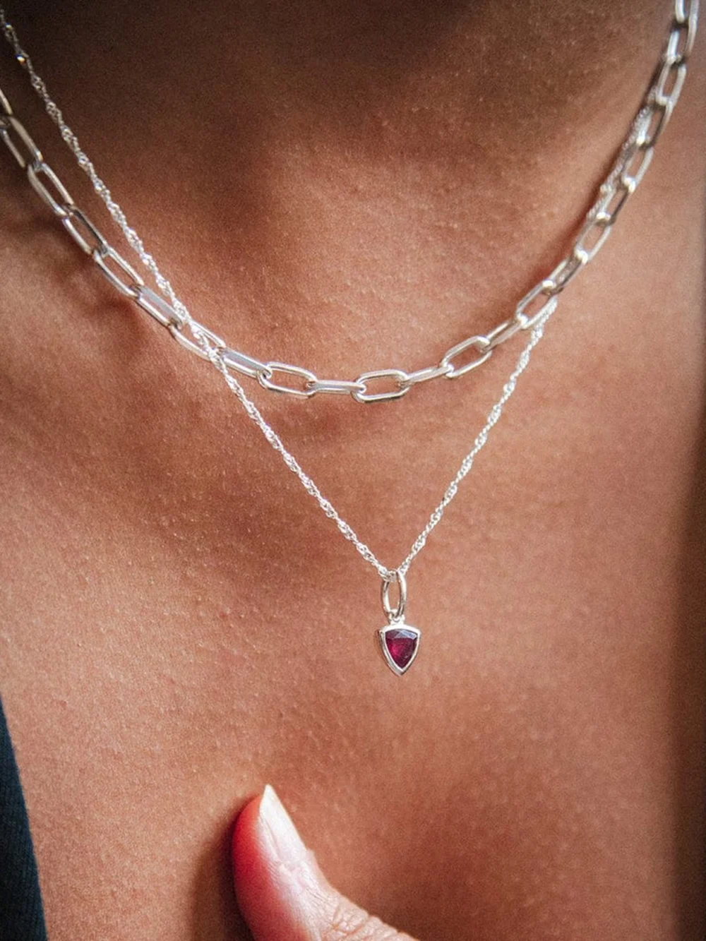 Daisy London Ruby July Birthstone Charm Necklace Sterling Silver, view 3
