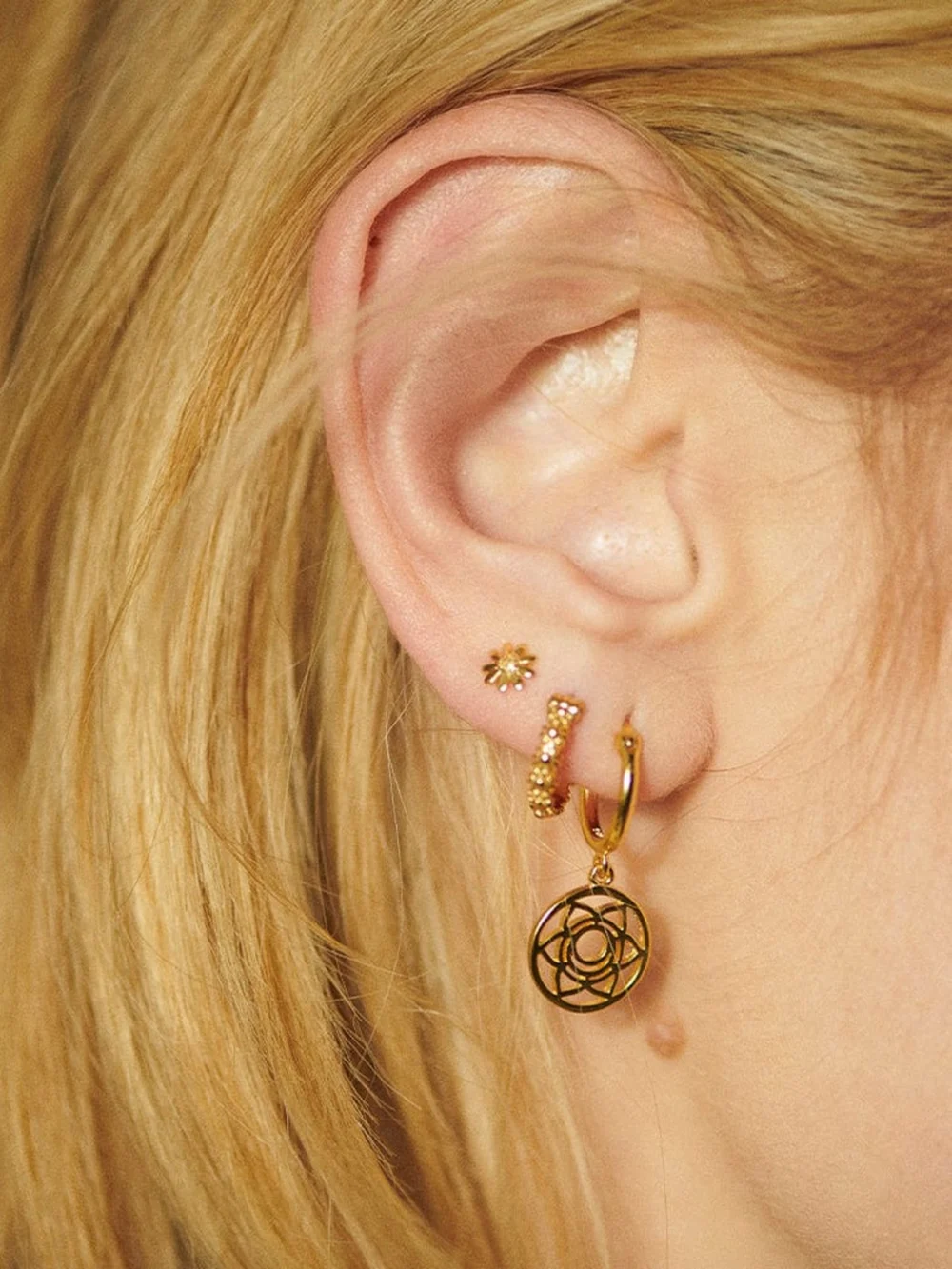 Daisy London Sacral Chakra Earrings 18ct Gold Plate, view 2