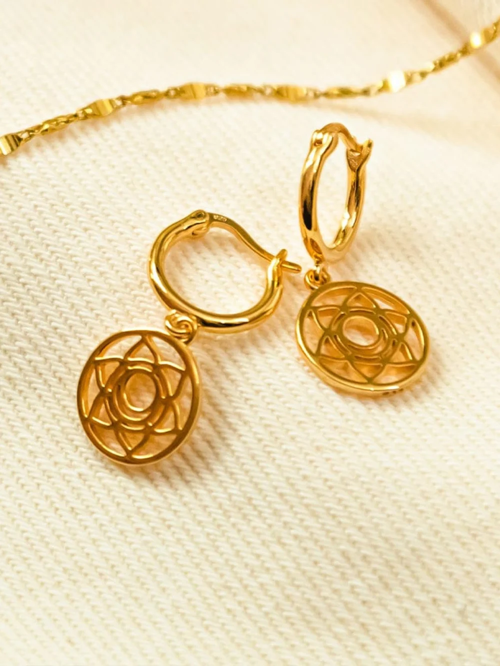 Daisy London Sacral Chakra Earrings 18ct Gold Plate, view 3
