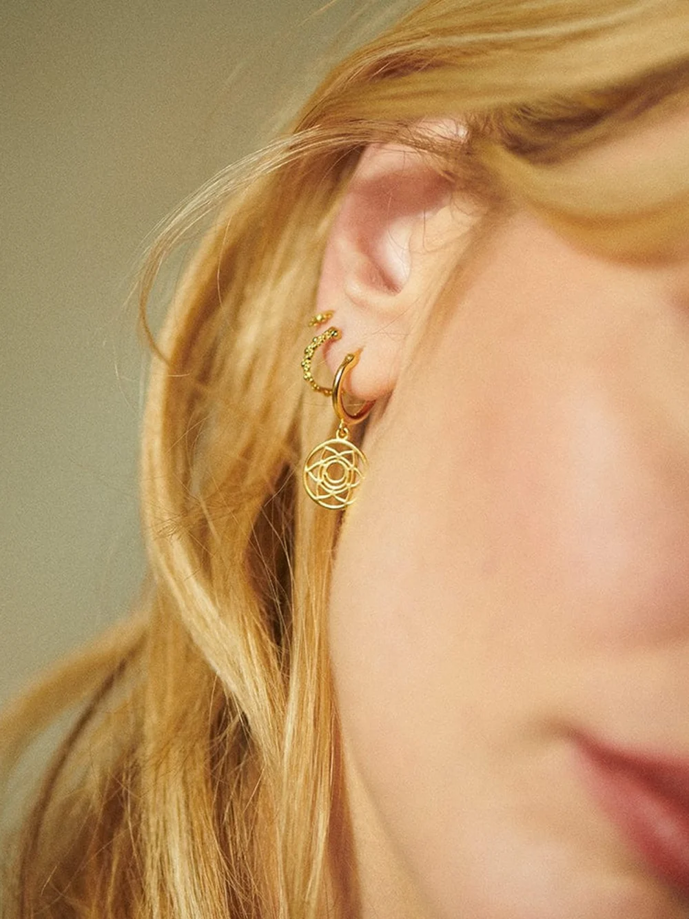 Daisy London Sacral Chakra Earrings 18ct Gold Plate, view 4