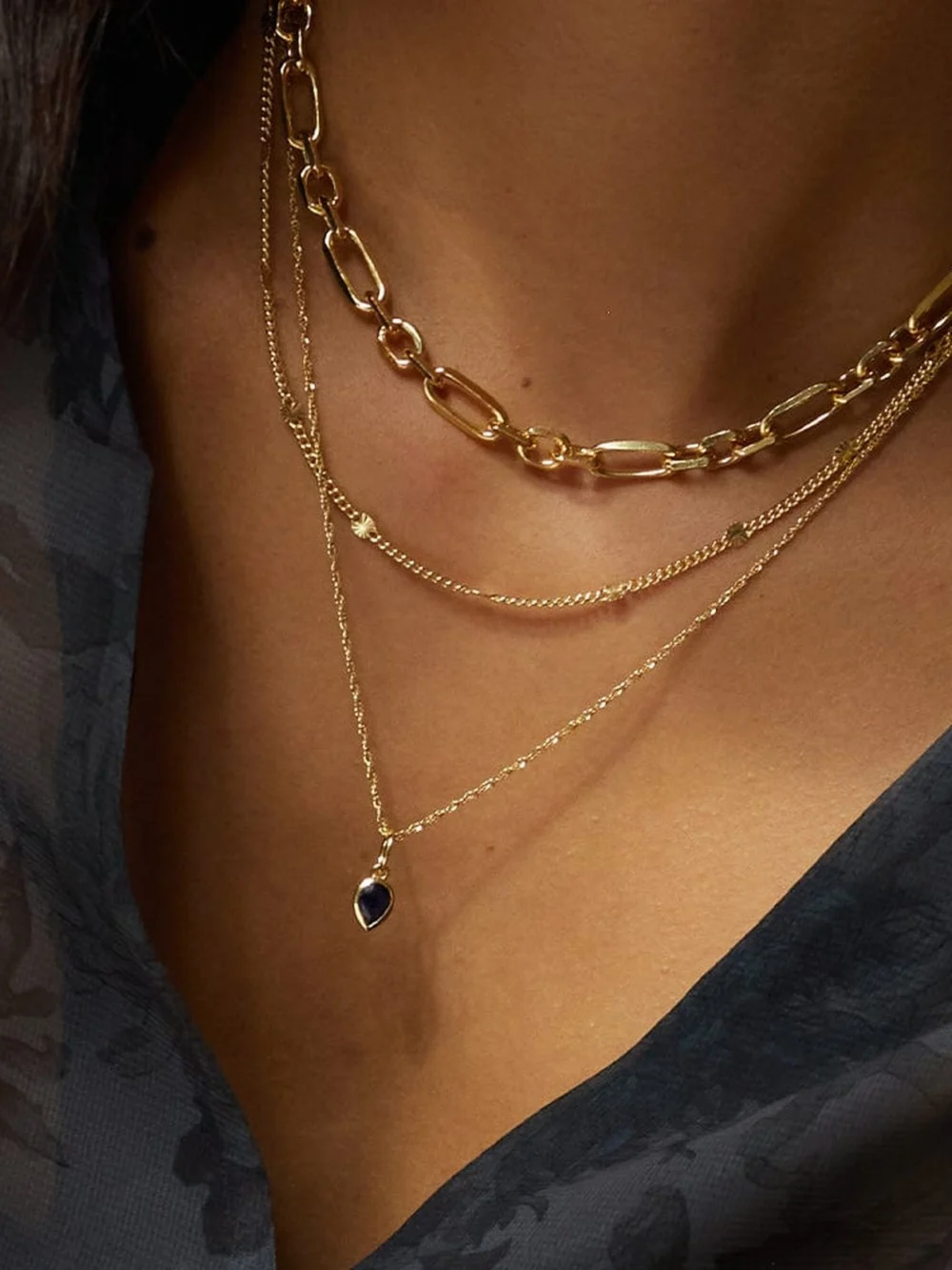 Daisy London Sapphire September Birthstone Charm Necklace 18ct Gold Plate, view 2