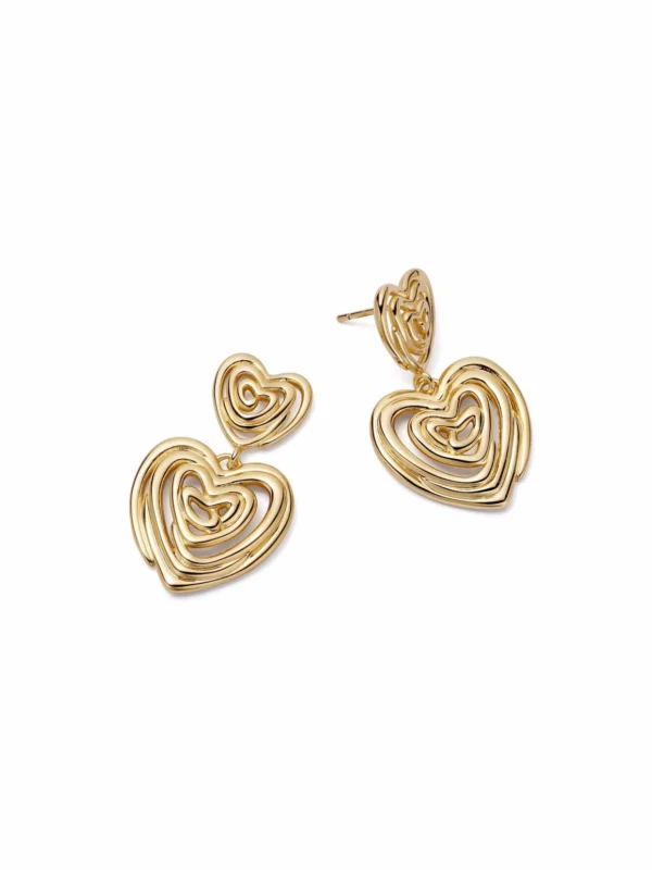 Daisy London Scribble Heart Drop Earrings 18ct Gold Plate