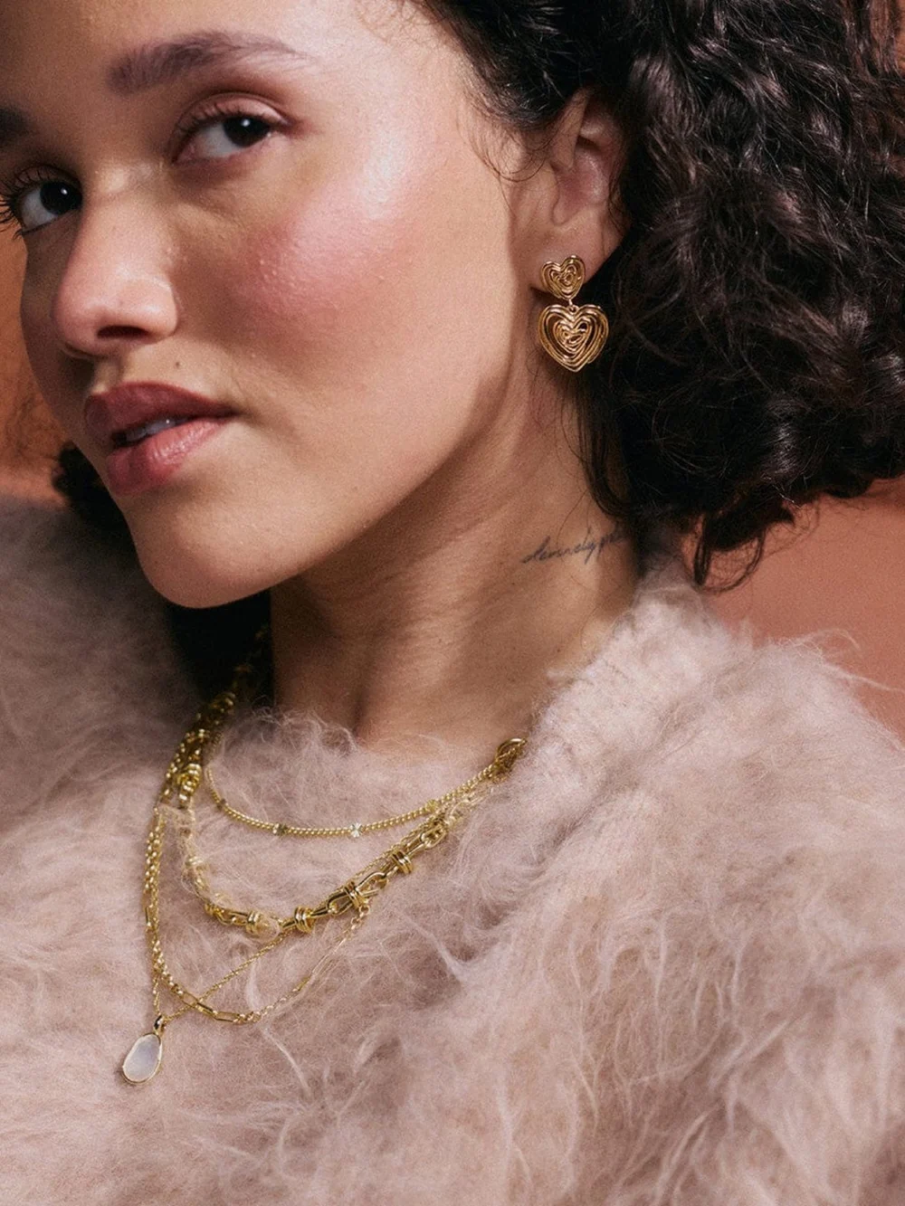 Daisy London Scribble Heart Drop Earrings 18ct Gold Plate, view 3