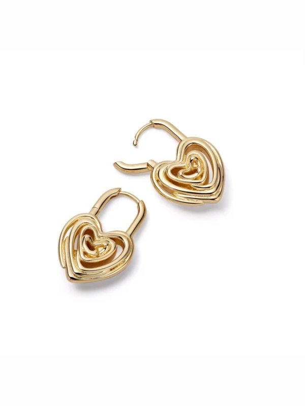Daisy London Scribble Heart Lock Drop Earrings 18ct Gold Plate