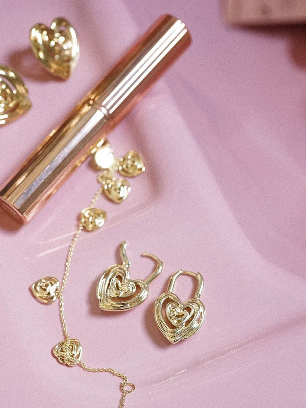Daisy London Scribble Heart Lock Drop Earrings 18ct Gold Plate, view 3