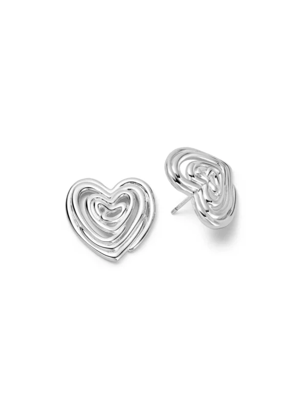 Daisy London Scribble Heart Stud Earrings Silver Plate