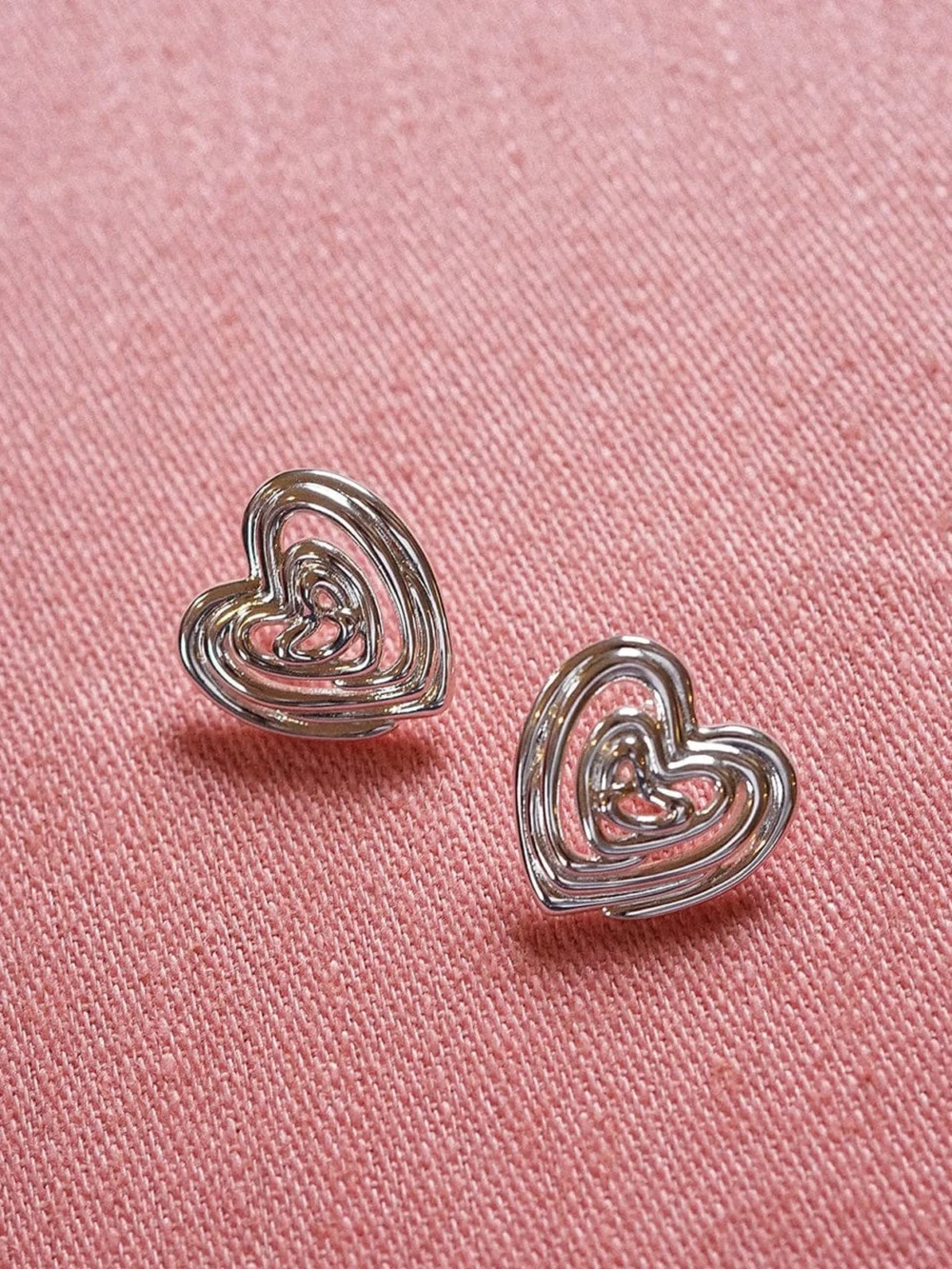 Daisy London Scribble Heart Stud Earrings Silver Plate, view 2