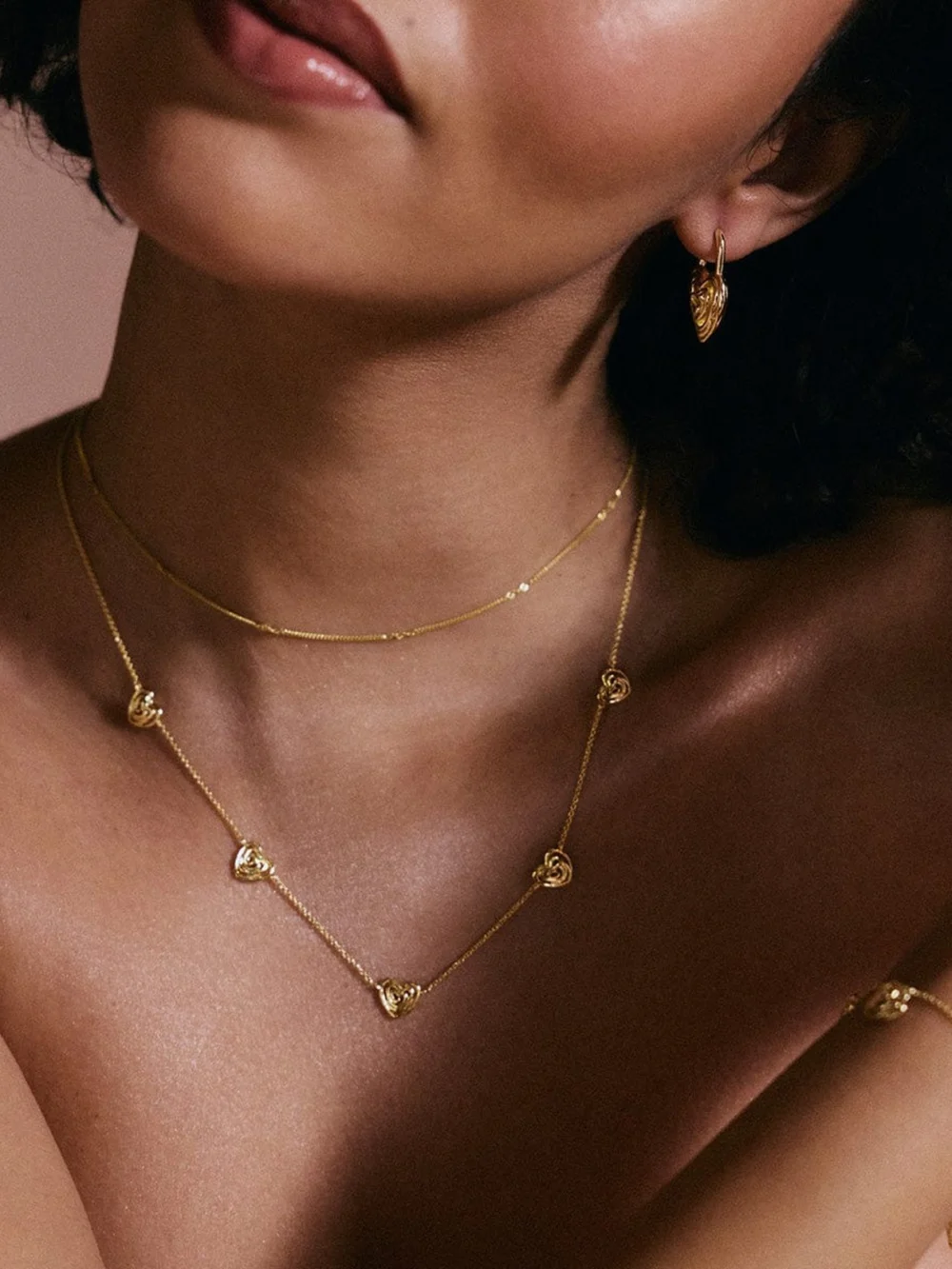 Daisy London Scribble Hearts 'Locked In' Layering Set 18ct Gold Plate, view 2