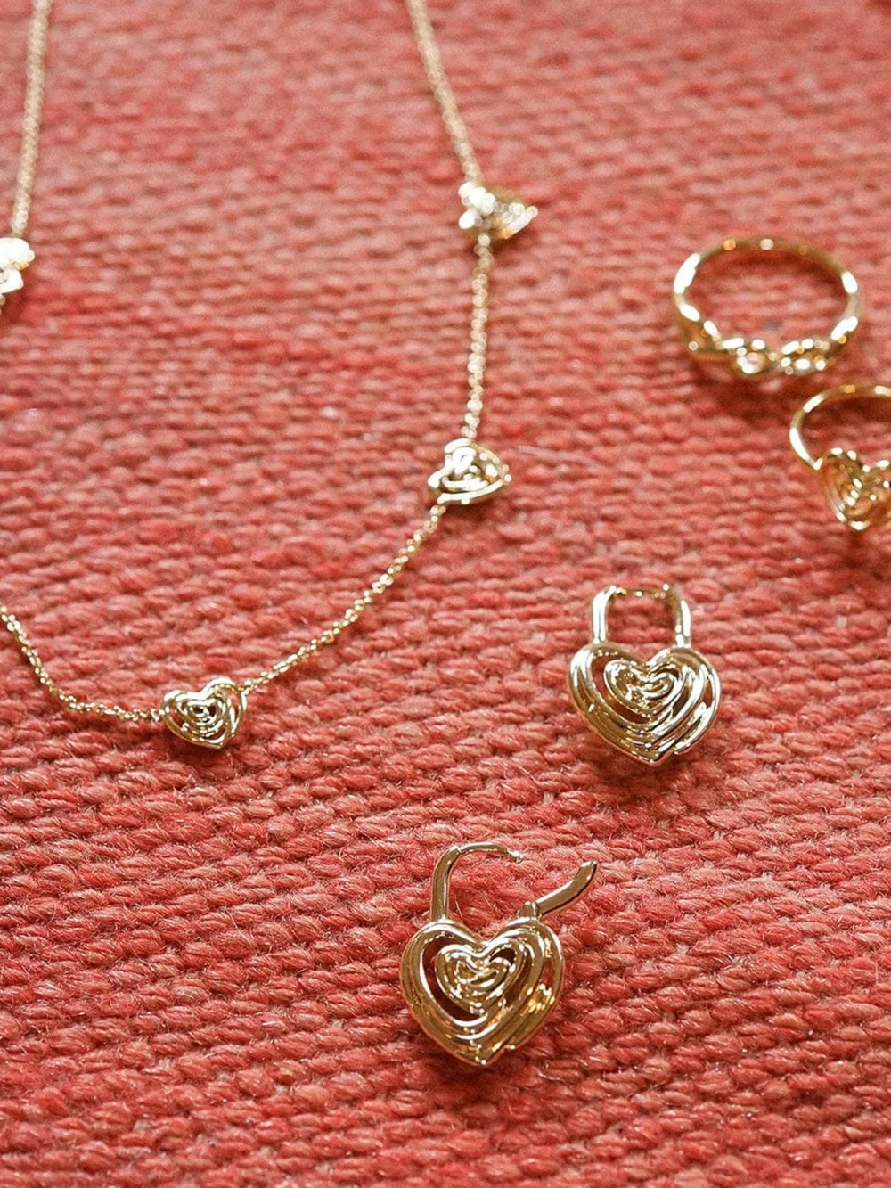 Daisy London Scribble Hearts 'Locked In' Layering Set 18ct Gold Plate, view 3