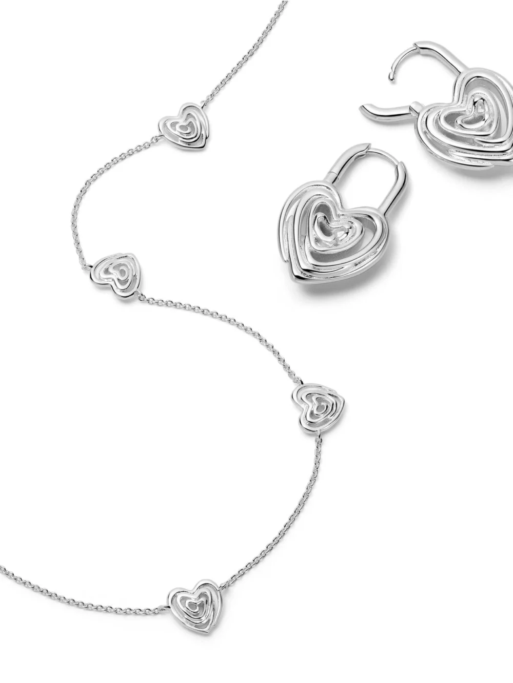 Daisy London Scribble Hearts 'Locked In' Layering Set Silver Plate