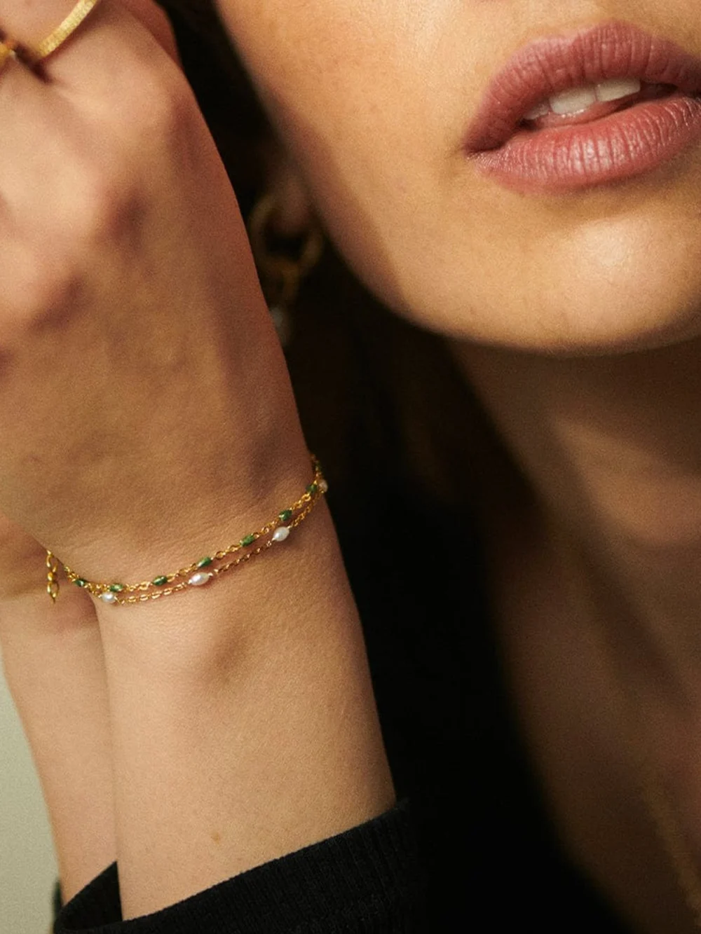 Daisy London Seed Pearl Chain Bracelet 18ct Gold Plate, view 4