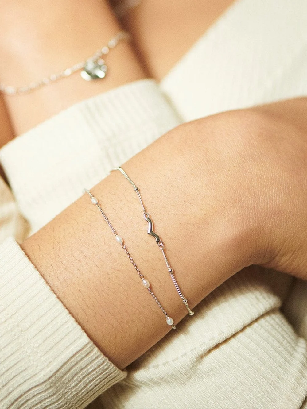 Daisy London Seed Pearl Chain Bracelet Sterling Silver, view 2