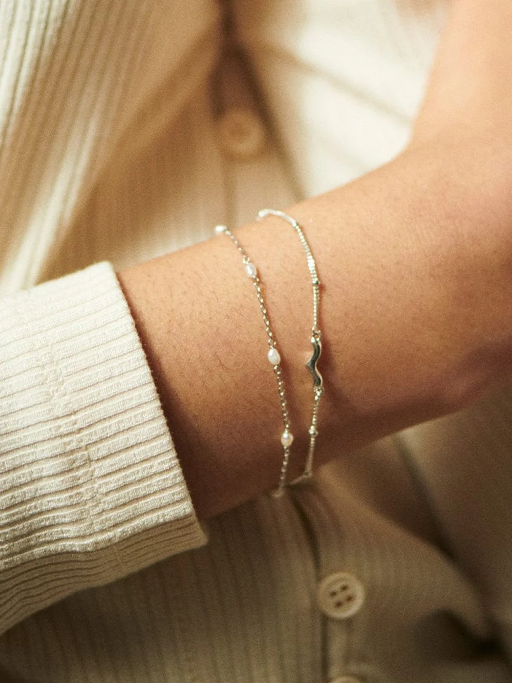 Daisy London Seed Pearl Chain Bracelet Sterling Silver, view 4