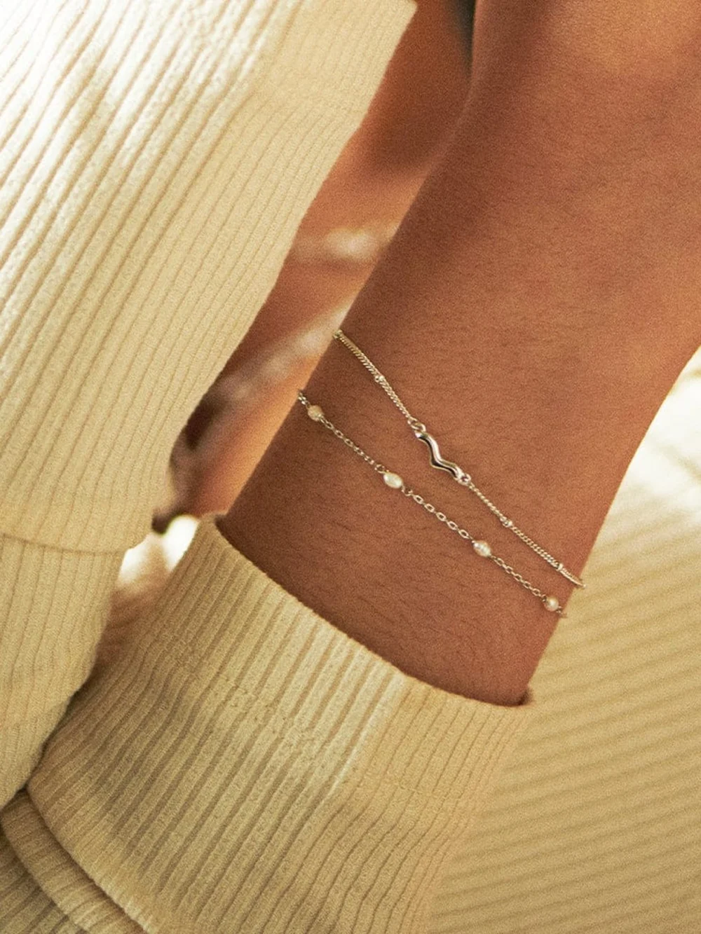 Daisy London Seed Pearl Chain Bracelet Sterling Silver, view 5