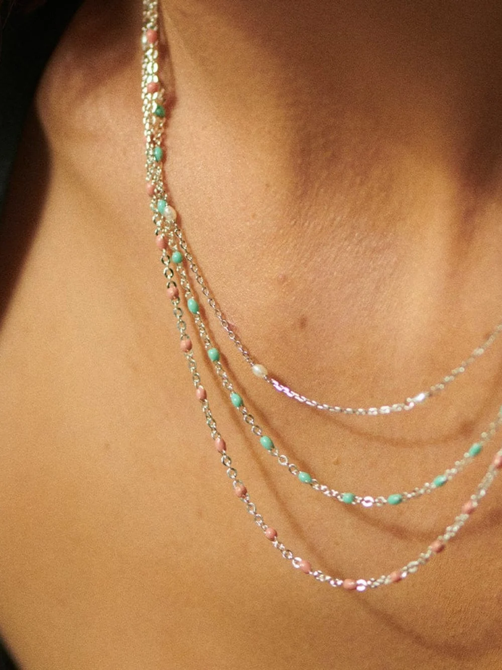Daisy London Seed Pearl Chain Necklace Sterling Silver, view 4