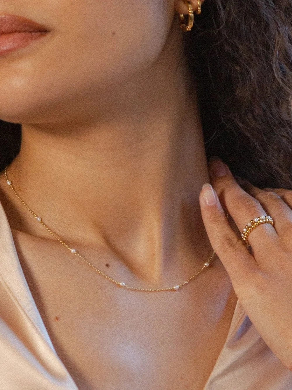 Daisy London Seed Pearl Layering Set 18ct Gold Plate, view 3