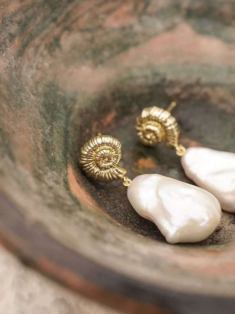 Daisy London Shell Baroque Pearl Drop Earrings 18ct Gold Plate, view 3