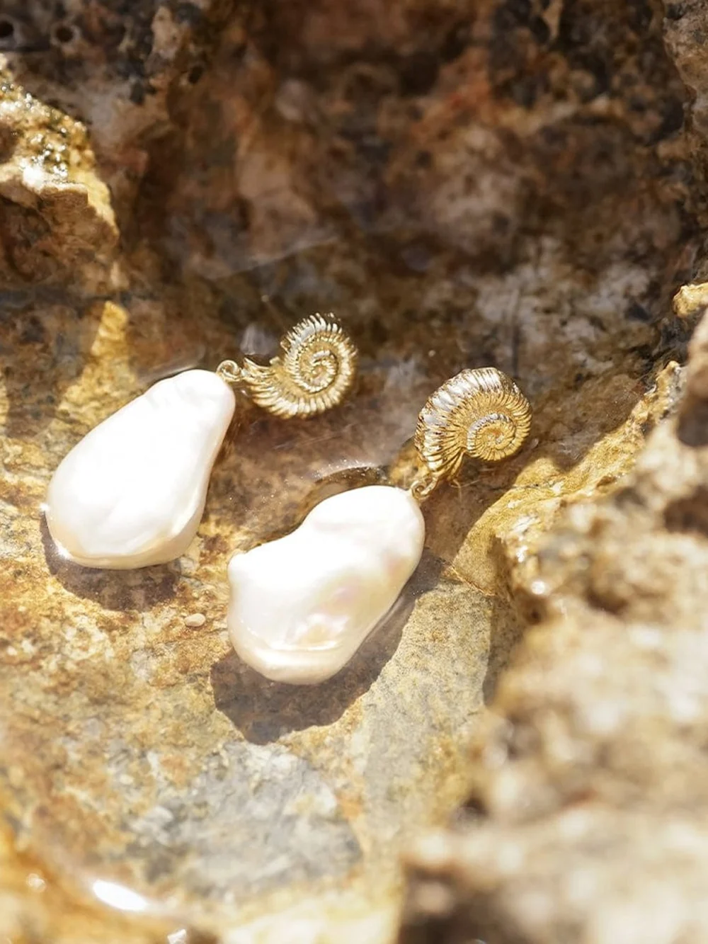 Daisy London Shell Baroque Pearl Drop Earrings 18ct Gold Plate, view 6