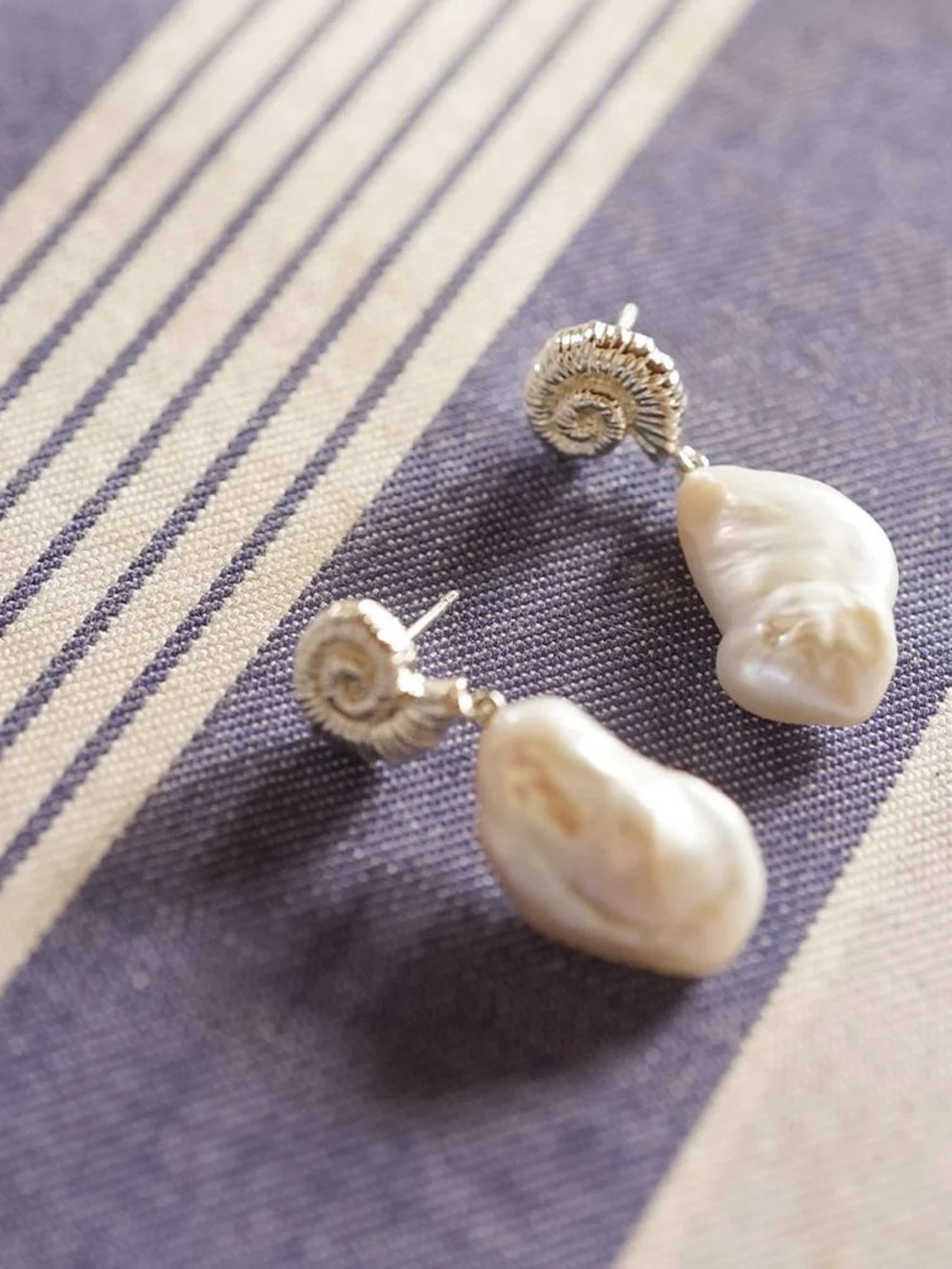 Daisy London Shell Baroque Pearl Drop Earrings Sterling Silver, view 3