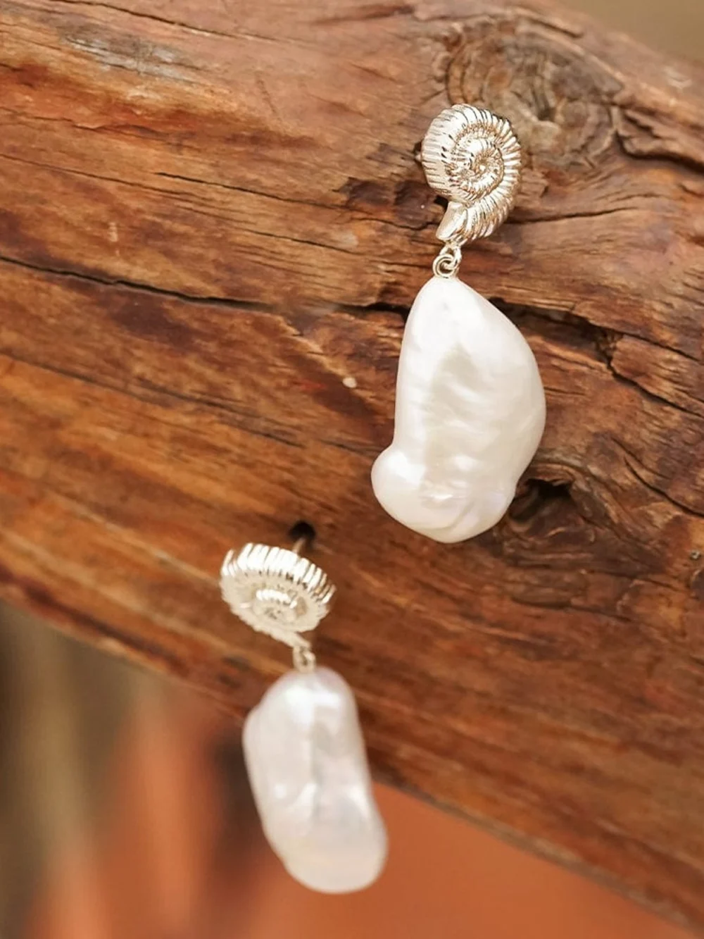 Daisy London Shell Baroque Pearl Drop Earrings Sterling Silver, view 5
