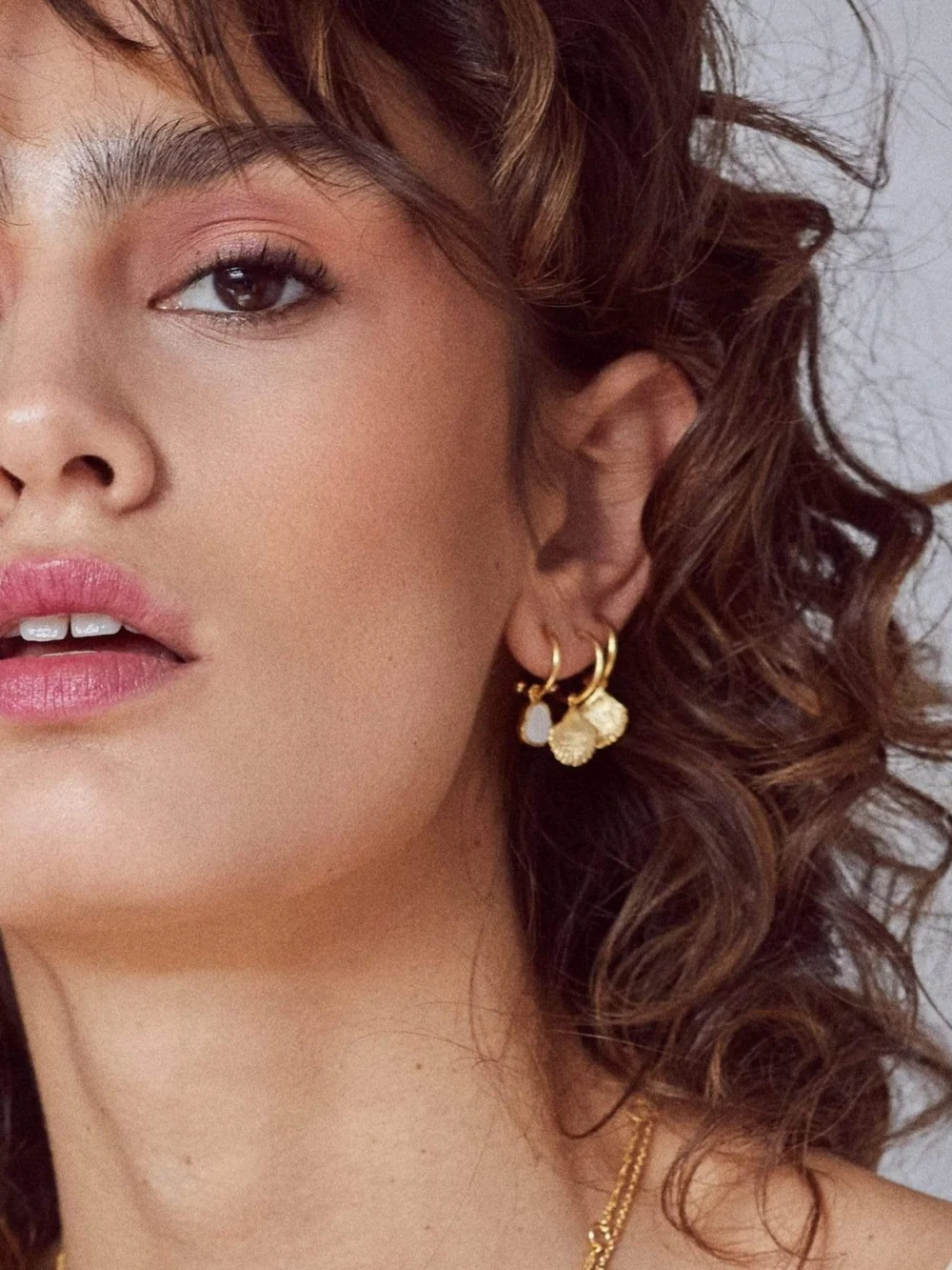 Daisy London Shell Drop Earrings 18ct Gold Plate, view 4