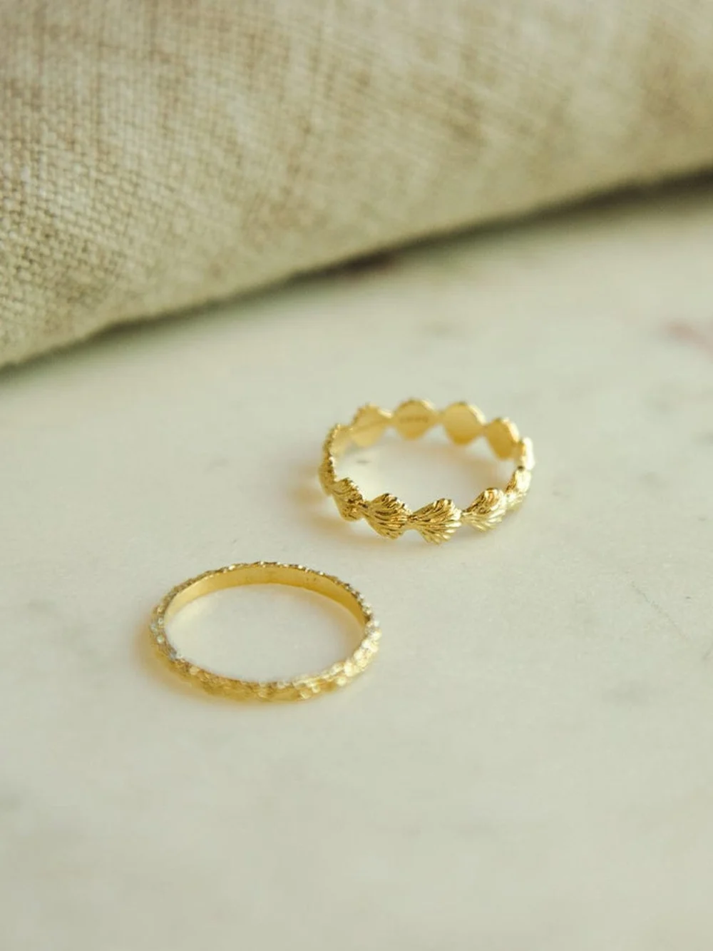 Daisy London Shell Ring Stack 18ct Gold Plate, view 3